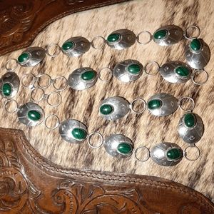 Exquisite Sterling Silver & Malachite Concho Belt